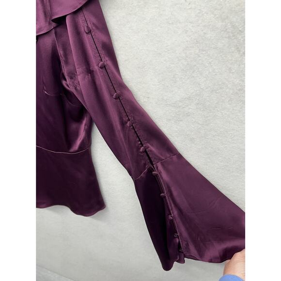 Parker Womens Medium Dark Plum Cold Shoulder Silk Peasant Blouse Top 100% Silk - Picture 8 of 10